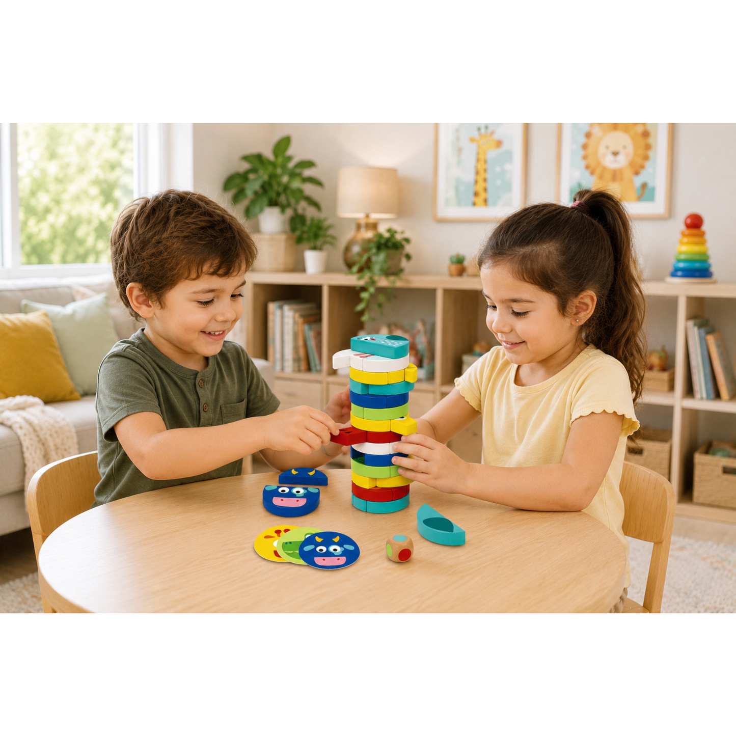 Juego de Apilamiento Animales Montessori │ Jenga Familiar │ Madera +3 Años
