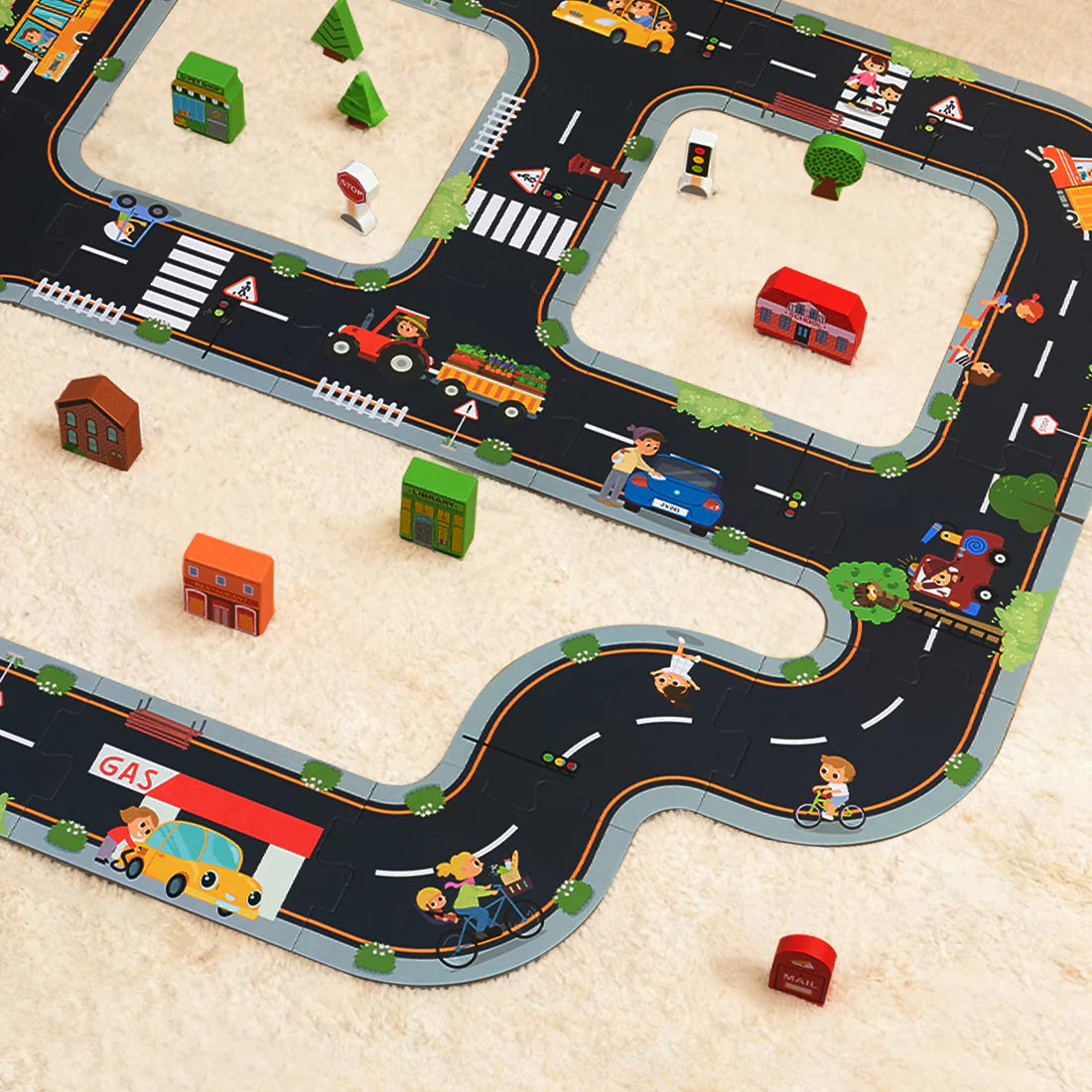 Puzzle de Ciudad Montessori │ Pista de Coches │ Cartón +3 Años