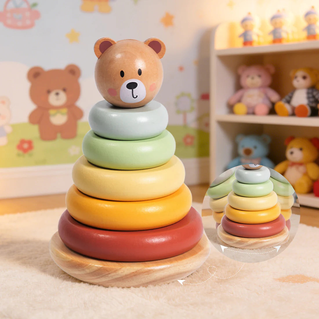 Apilador Osito Montessori de Madera │ Motricidad Fina +12 Meses