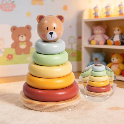 Apilador Osito Montessori de Madera │ Motricidad Fina +12 Meses