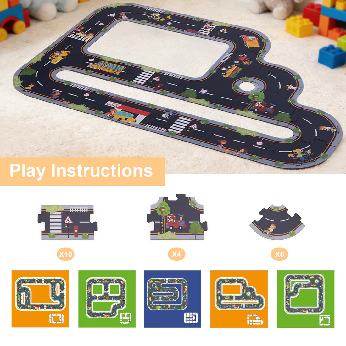 Puzzle de Ciudad Montessori │ Pista de Coches │ Cartón +3 Años